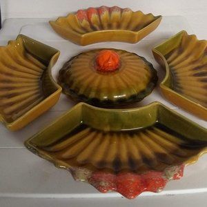 5 Pieces Vintage DEFOREST OF CALIFORNIA1950's Pottery Dish Butterfly #337